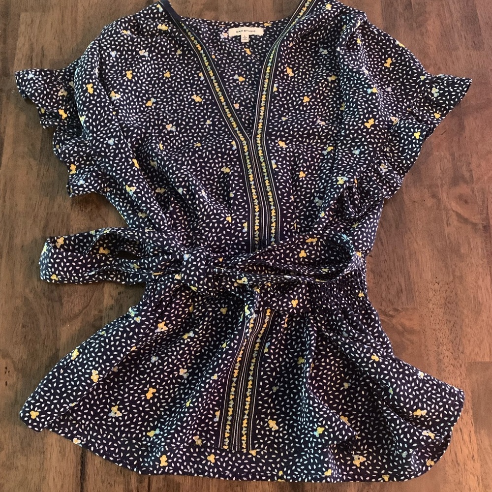 Waist Cinching Top with Cap Sleeves